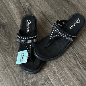 Skechers Black Sandals with Rhinestone Accents
